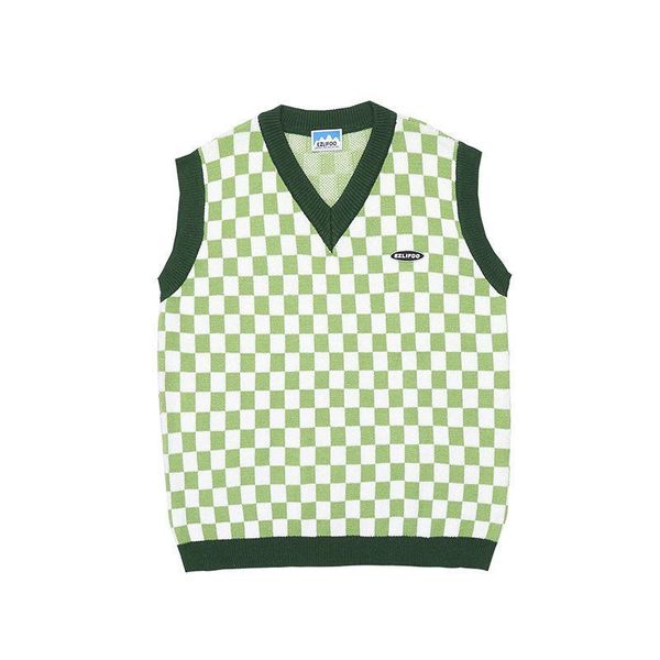 

men's vests england style checkerboard plaid sweater vest men vintage fall 2021 casual loose harajuku v neck knit couples, Black;white