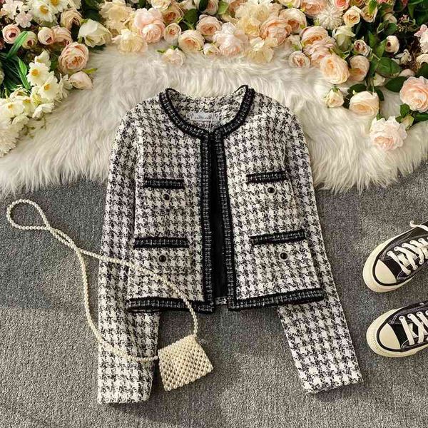 

women's hoodies & sweatshirts jaqueta curta xadrez tweed, casaco feminino pequeno perfumado, novo temperamento coreano, jaqueta retrÃ´ f, Black