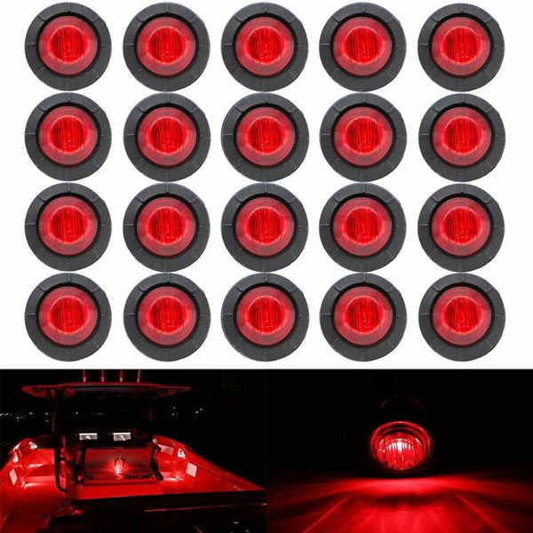 

emergency lights 20pcs 3/4 inch round red led light universal truck trailer side clearance marker lamp 24v 80lm