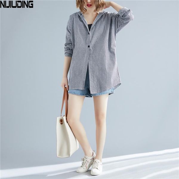 

summer spring women's long sleeve casual plaid hooded collar bottons jackets loose cardigan shirt coat outwear, Black;brown
