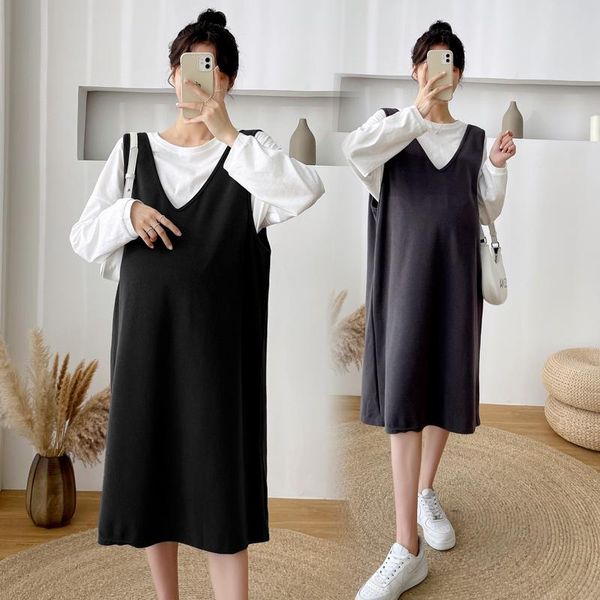 

maternity dresses 0191# autumn winter korean fashion dress sets white tees + vest knitted suits clothes for pregnant women casual