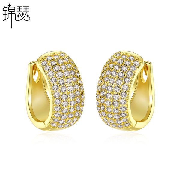 

jewelry charm stud qing earrings fashion korean simple temperament women's copper inlaid zirconium gift, Golden