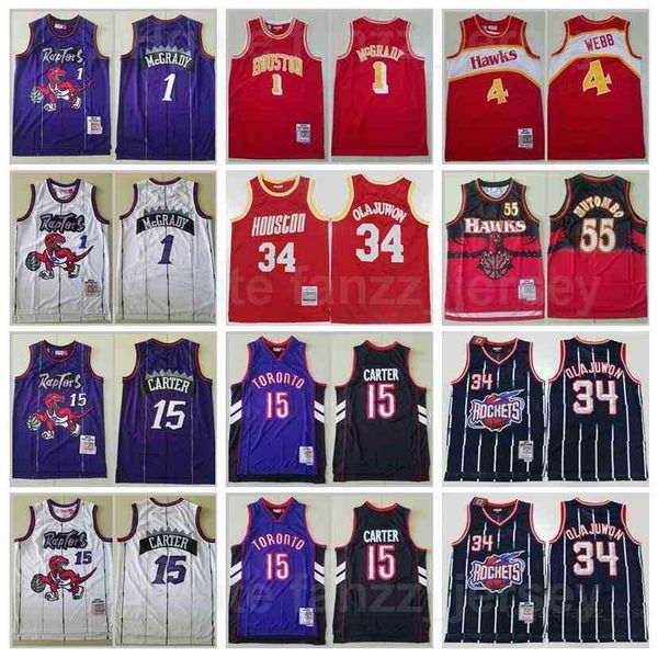 

vintage basketball mitchell and ness spud webb jersey 4 tracy mcgrady 1 vince carter 15 dikembe mutombo 55 hakeem olajuwon 34 retro stitched, Black;red