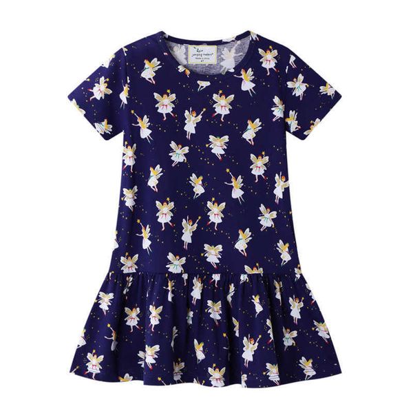 Jumping Meters Mode Prinzessin Mädchen Kleider mit Fee gedruckt Sommer Baumwolle Baby Kleidung Tutu Kleid für Kleinkind 210529