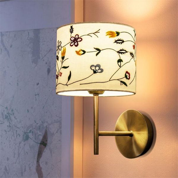 

wall lamps nordic embroidered fabric living room bedroom bedside lamp modern warm el sconces lights deco lighting