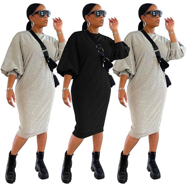 

casual dresses simple pure color o neck long sleeve dress tight club party lady fashion sheath, Black;gray
