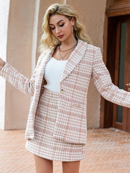 

simplee plaid pattern shawl collar single button tweed overcoat p04n#, Black