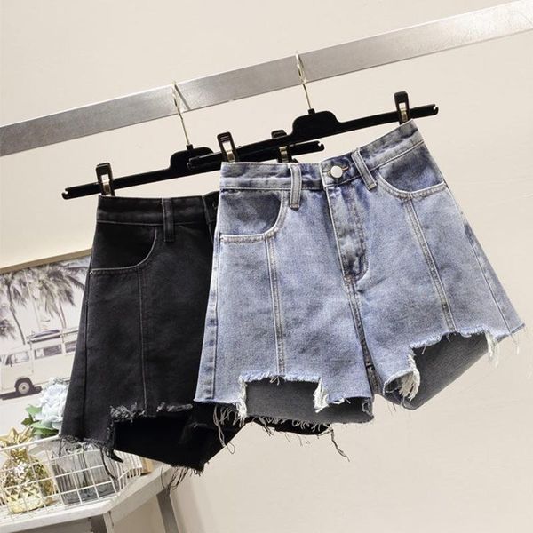 

women's shorts 2021 denim vintage light blue solid high simple women loose casual female mini, White;black