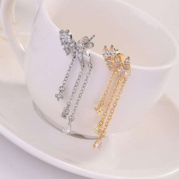 

dangle & chandelier fashion asymmetry long&short earrings 18k gold diamond for women wedding engagement bridal jewelry accessories, Silver