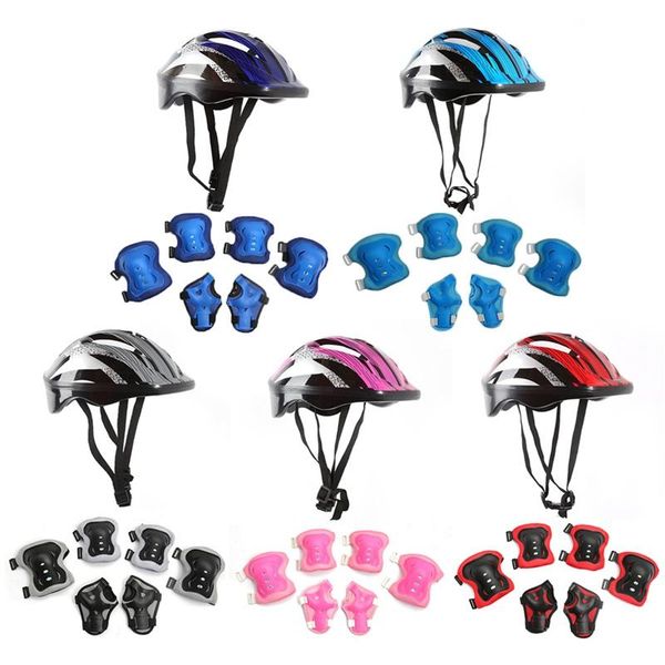 

7pcs/set skateboard ice roller skating protective helmet gear elbow pads wrist guard cycling riding knee protector for kids, Black;gray