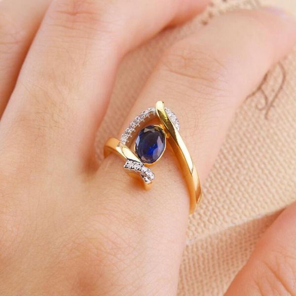 

wedding rings women vintage engagement gold ring 2021 creative jewelry round cut blue zircon fashion, Slivery;golden