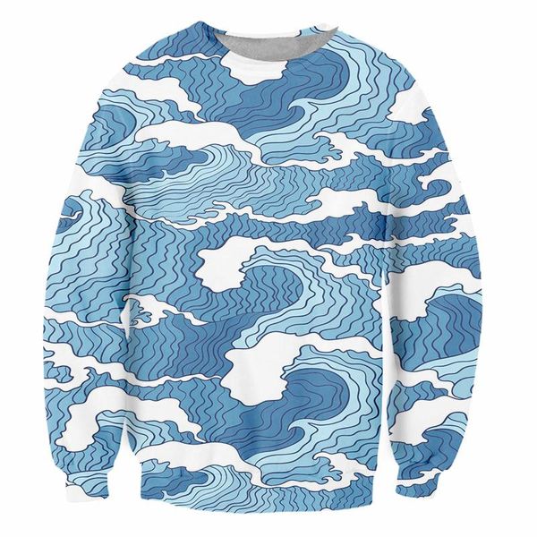 

men's hoodies & sweatshirts japanese urban style 3d blue waves print pullover sweatshirt tracksuit men women street wear oversized clot, Black