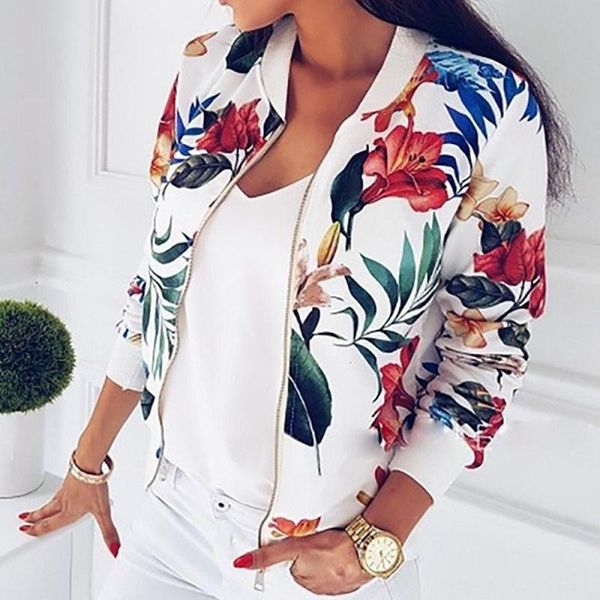 

women's jackets women floral spring summer long sleeve zipper print bomber jacket casual pocket slim female fashion outwears plus size, Black;brown