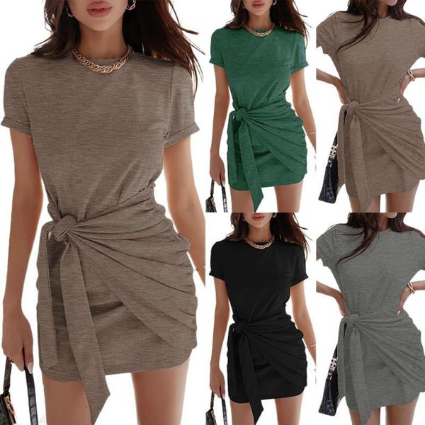 

spring and summer women's skirt knot short sleeve dress, Black;gray