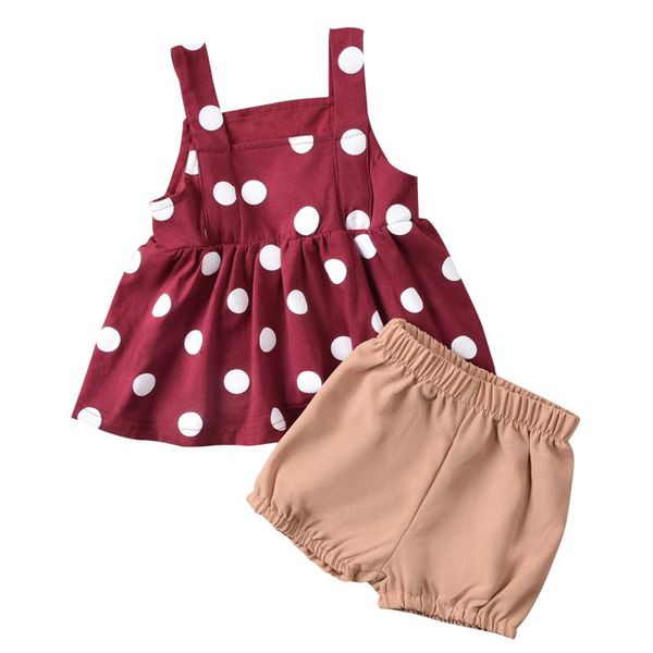 

0-24m born baby girls fashion 2-piece outfit set sleeveless polka dot +shorts for kids clothing sets, White