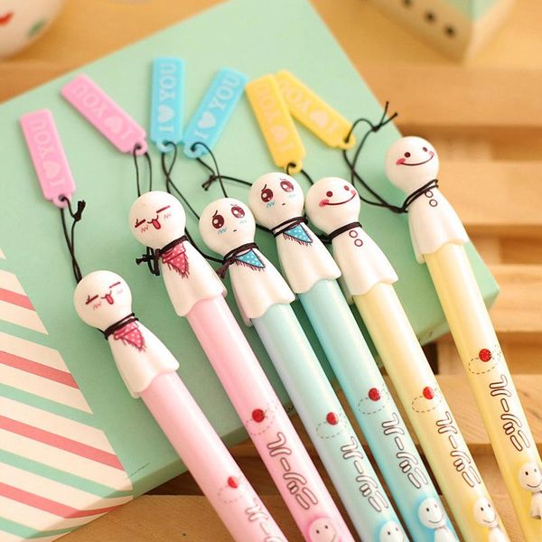 Jel Pens 6pcs 0.38mm Siyah Mürekkep Seni Seviyorum Kawaii Güneşli Bebek İmza Kalem Kırtasiye Öğrenci Yazma Okulu Tedarik Çocuk Kız Hediye