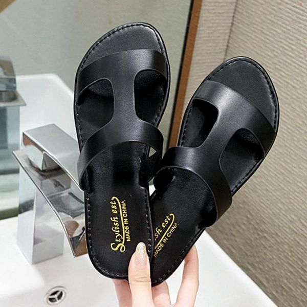 

slippers girs ladies open toe 1.5cm heels slip-on classic concise simple all-match big size 43 casual beach b2352 vjjh, Black