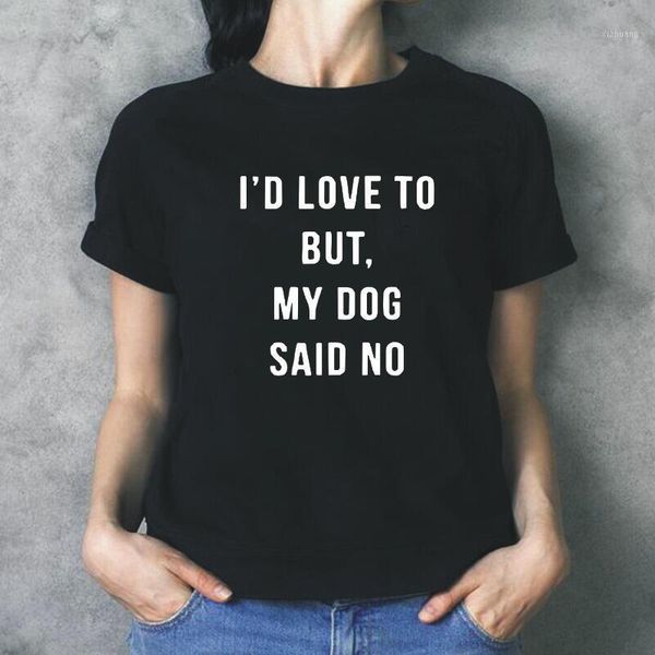 

women's t-shirt harajuku shirt casual t women summer korean fashion tee femme i'd love to but my dog said no, White