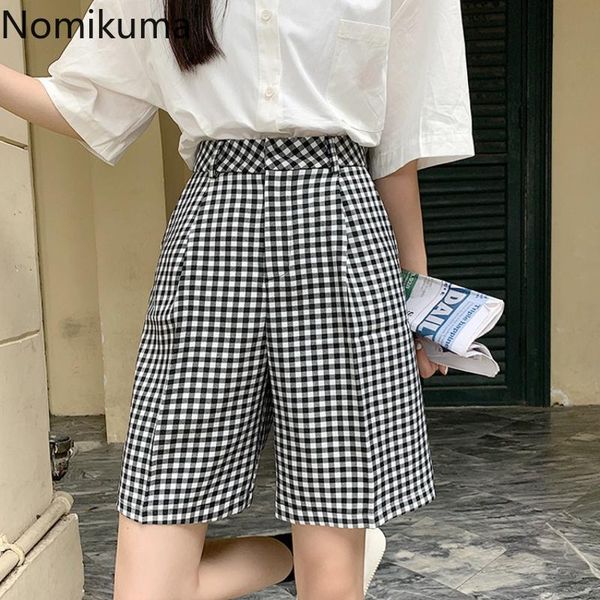 

women's shorts nomikuma casual plaid short pants women summer 2021 chic korean style loose high waist contrast color pantalones, White;black