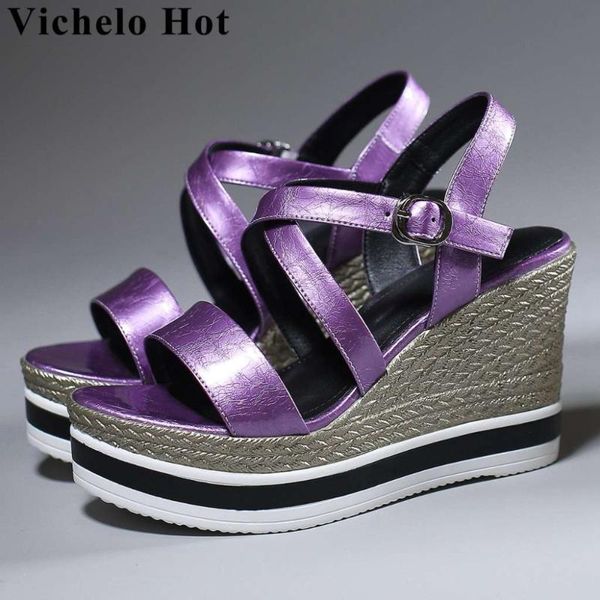 

dress shoes vichelo arrival wedges platform peep round toe buckle strap super high bottom women sandals vocation runway l6f2, Black