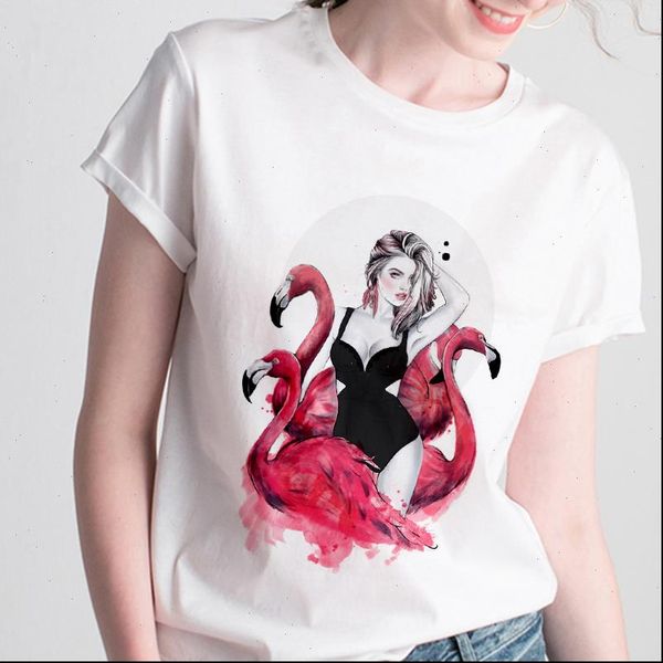

womens t shirts flamingo beauty printed shirt women aesthetics short sleeve white hipster tshirt clothes tee