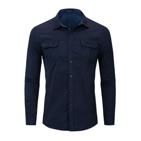 

men's casual shirts mens long sleeve pockets regular outdoor office work turn-down collar solid colour fashion clothing, White;black