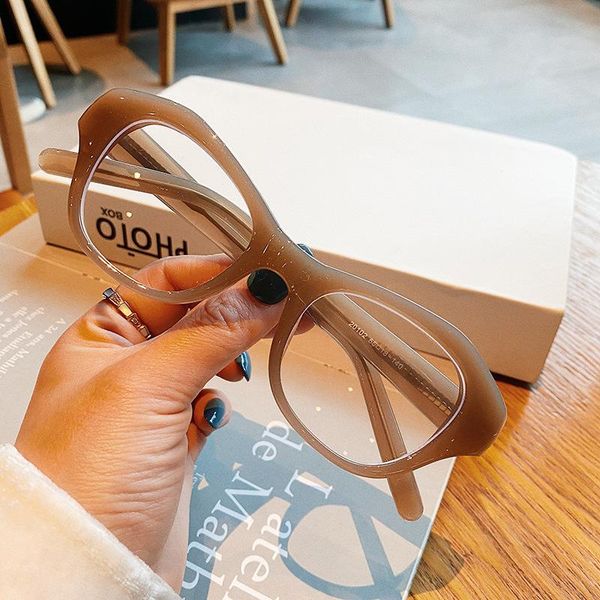 

fashion clean cat eye glasses frames retro metal pins optical myopia frame blu-ray flat mirror eyewear sunglasses, Black