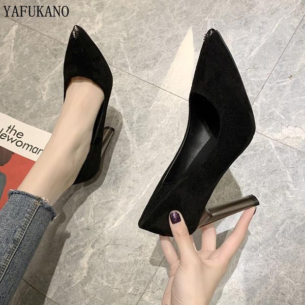 

dress shoes 2021 10cm heels women pumps pointed toe official pump stiletto woman weeding metal flock elegant, Black