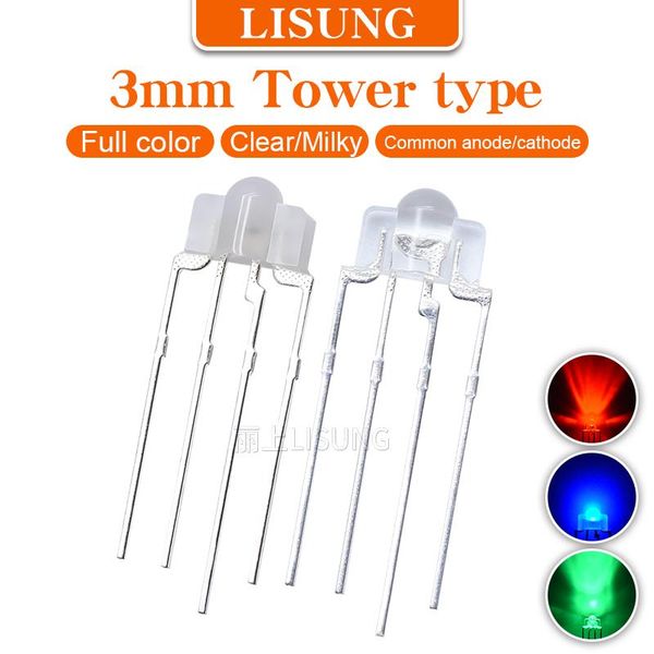 

light beads 1000pcs 3mm rgb led emitting diode 4 pins full-color red green blue common cathode anode mechanical keyboard lamp bead