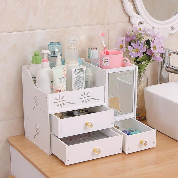 

bathroom storage & organization waterproof with mirror counter rack washbasin shelf wash basin bedroom cosmetics jewelry box organizer