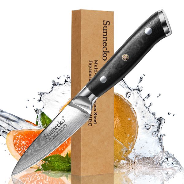 

sunnecko 3.5 inch paring kitchen chef knife japanese damascus vg10 stee razor sharp bade g10 hande chef fruit cutter toos