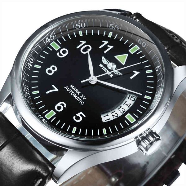

winner mens brand automatic mechanical watch black leather band calendar fashion classic business casual wristwatches, Slivery;brown
