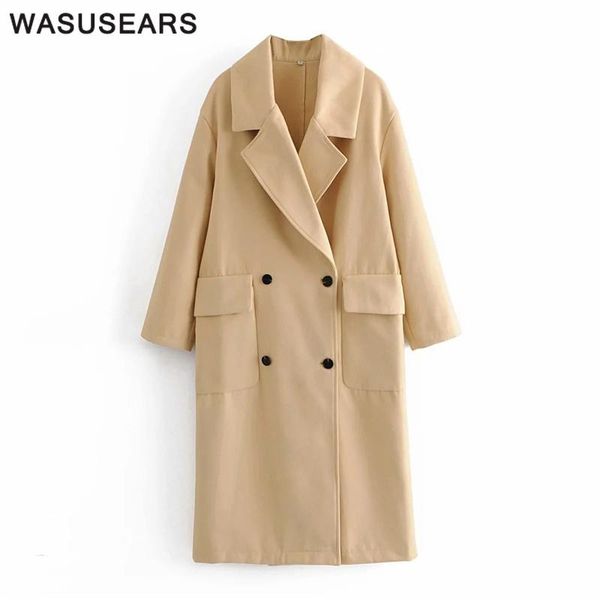 

women's wool & blends long coat women winter korean double breasted elegant streetwear woolen outerwear thick autumn fashion 2021, Black