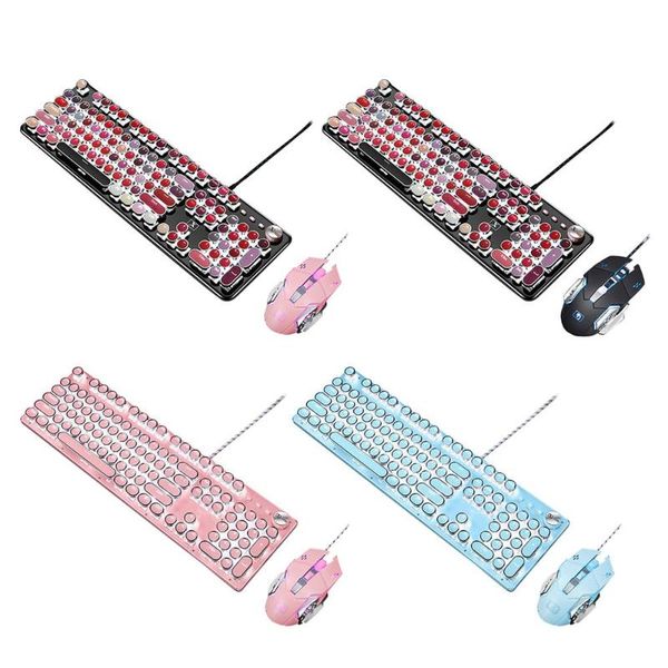 

creative retro punk mechanical lipstick metal keyboard mouse set round key for lapdeskcomputer accessories keyboards
