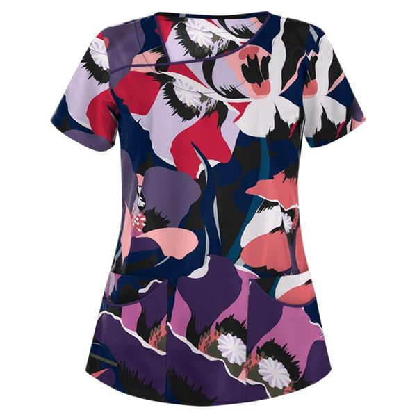 

women's t-shirt fashion women print tshirt short sleeve neck working uniform irregular collar care work poleras mujer #t1q, White