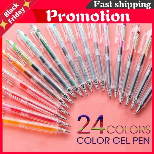 

gel pens kawaii 24 colors/lot retractable pen 0.5mm color ink japanese korean gelpen for school supplies stationary