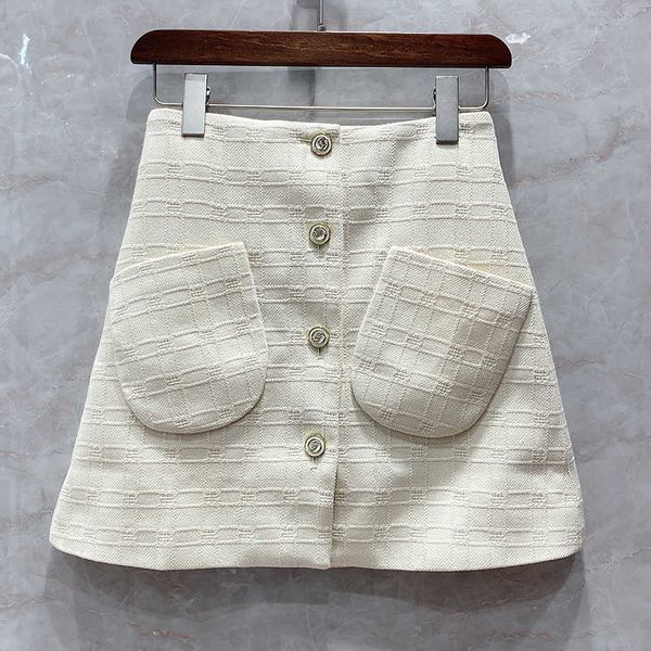 

skirts wool strip mixes mini female skirt wool summer shredded pockets luxury buttons elegant plaid skirts h9v9, Black