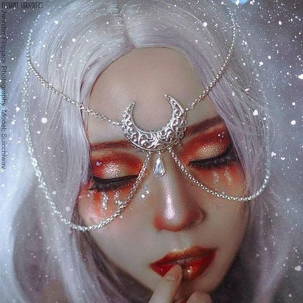 

hair clips & barrettes neo gothic accessories for women moon wizard crystal water drop clip jewelry multi-layer designer headband, Golden;silver