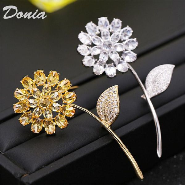 

pins, brooches donia jewelry fashion personality copper micro-inlaid zircon brooch wild flowers pin coat sunflower, Gray