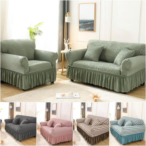 

chair covers claroom solid color stripe sofa cover skirt luxury for living room elastic couch slipcover fabric 1/2/3/4 seater