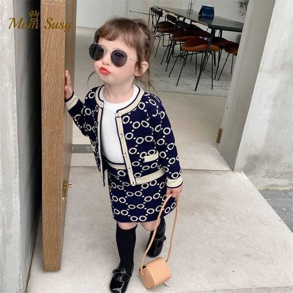 Neonata Vestiti in maglia Set Inverno Autunno Primavera Infant Toddler Maglione + Gonna 2PCS Outfit Warm Christmas Party 1-10Y 211025