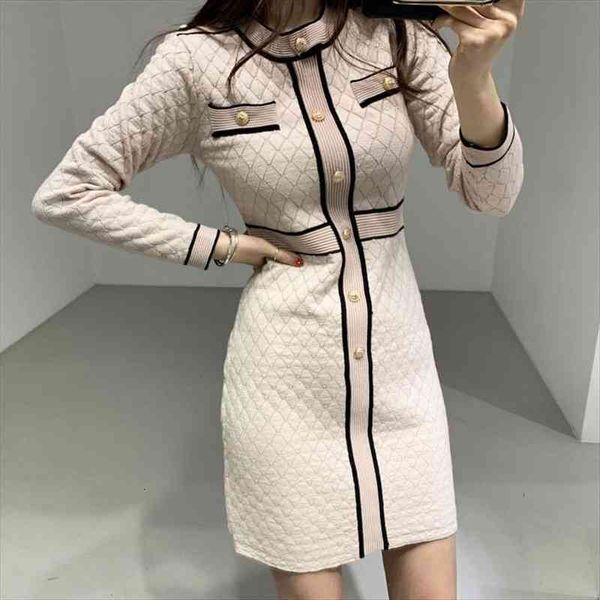 

autumn winter knitted korean women dress long sleeve o-neck bandage sweater clothing elegant ladies dresses, Black;gray