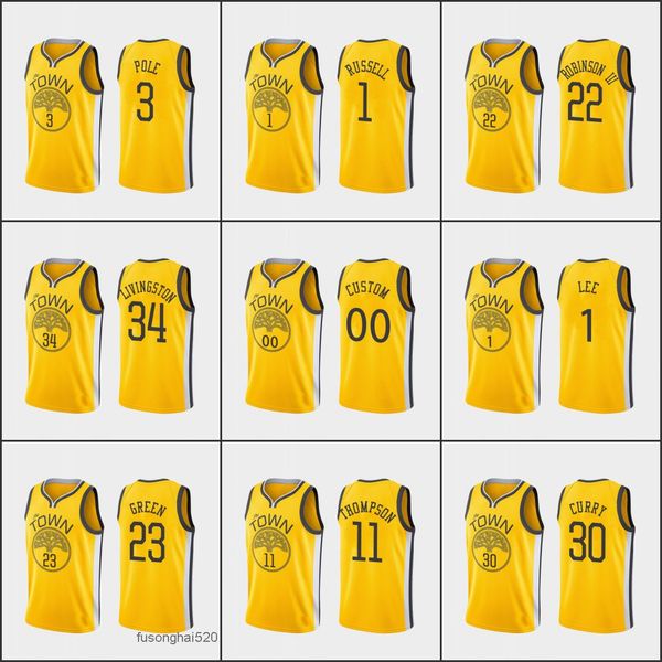 

printed custom goldenstatewarriorsmen klaythompson stephen curry andrew wiggins draymond green d'angelo russell damion lee custom yello, Black
