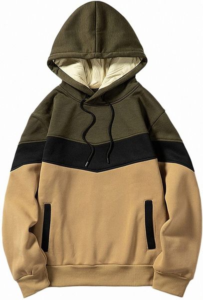 

mens patchwork hoodies stylish streetwear long sleeve sweatshirts sport casual color block pullovers hooded w9vp#, Black