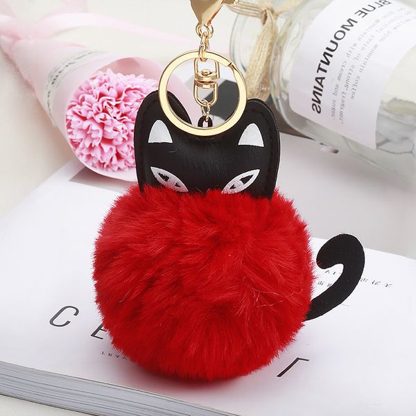 

2021 fashion keychain pu leather cat kitten ball key chain cartoon doll pendant animal fur pendant, Slivery;golden