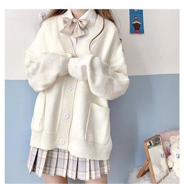 

cardigan women solid oversize loose sweaters student preppy sweet girl cute knitwear new all-match soft, White;black