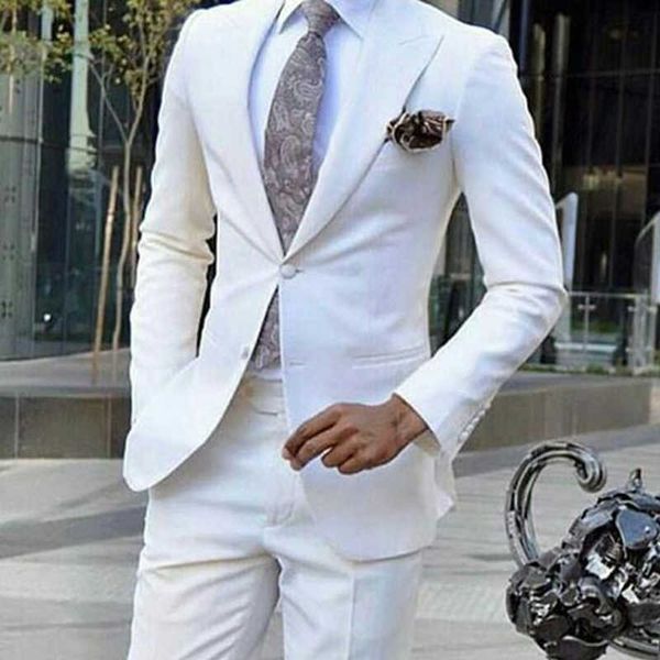 Beyaz Düğün Smokin Damat Zorlu Yaka Slim Fit Erkekler Moda Tasarım Iş Takımları 2 Parça Pantolon 2021 x0909