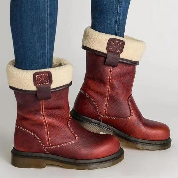 

boots high-quality women's for fall/winter 2021 plus velvet warm mid-up fashion large size snow1, Black