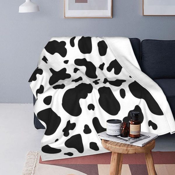 

blankets cow fleece spring autumn black and white animal skin portable soft throw blanket for home couch rug piece