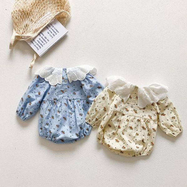 

rompers autumn born girls casual small floral bodysuits kids long sleeve jumpsuits infant baby cotton loose clothes, Blue